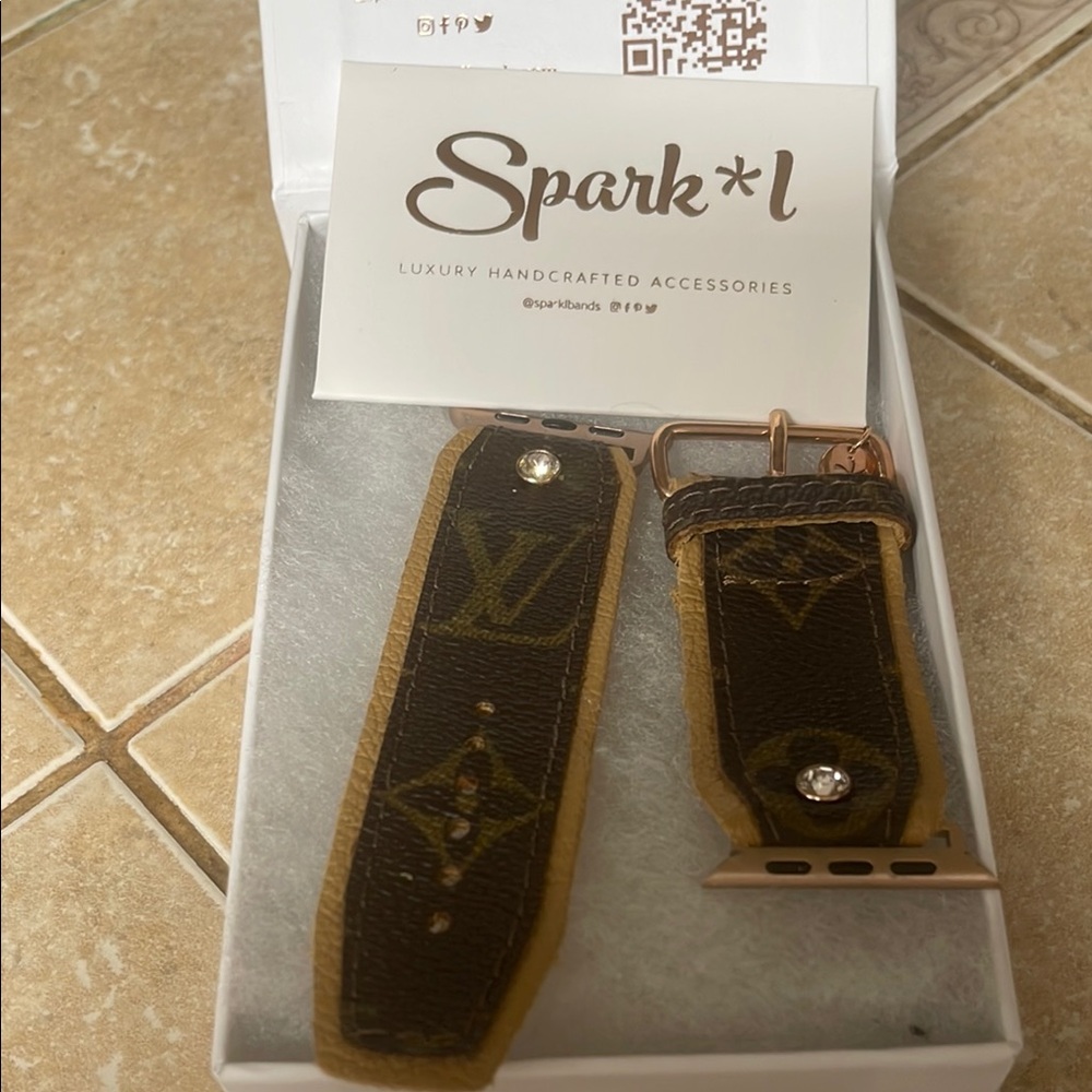 Woman’s Apple Watch Brown Leather Watch Band made from authentic Louis Vuitton.